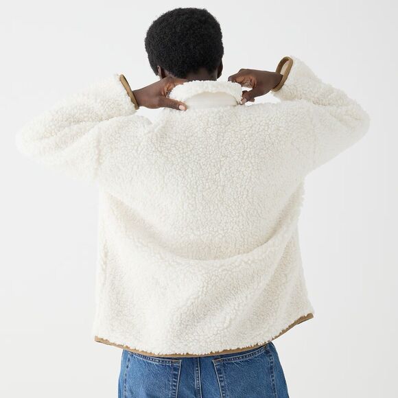 J. Crew Faux Sherpa Long Sleeve Barn Jacket Ivory L - Picture 4 of 14
